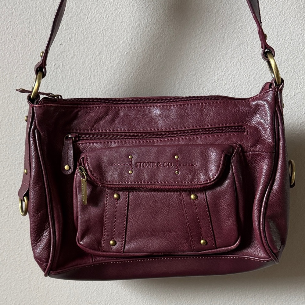 Stone & Co. Deep Red/Purple Faux Leather Shoulder Bag